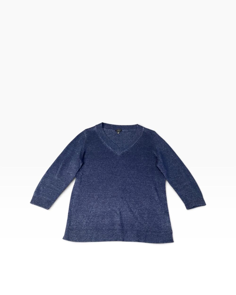 Talbots Women’s Medium Blue Linen V-Neck 3/4 Sleeve Sweater
